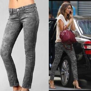 Paige Denim Gray Floral Skinny Straight Leg Jeans